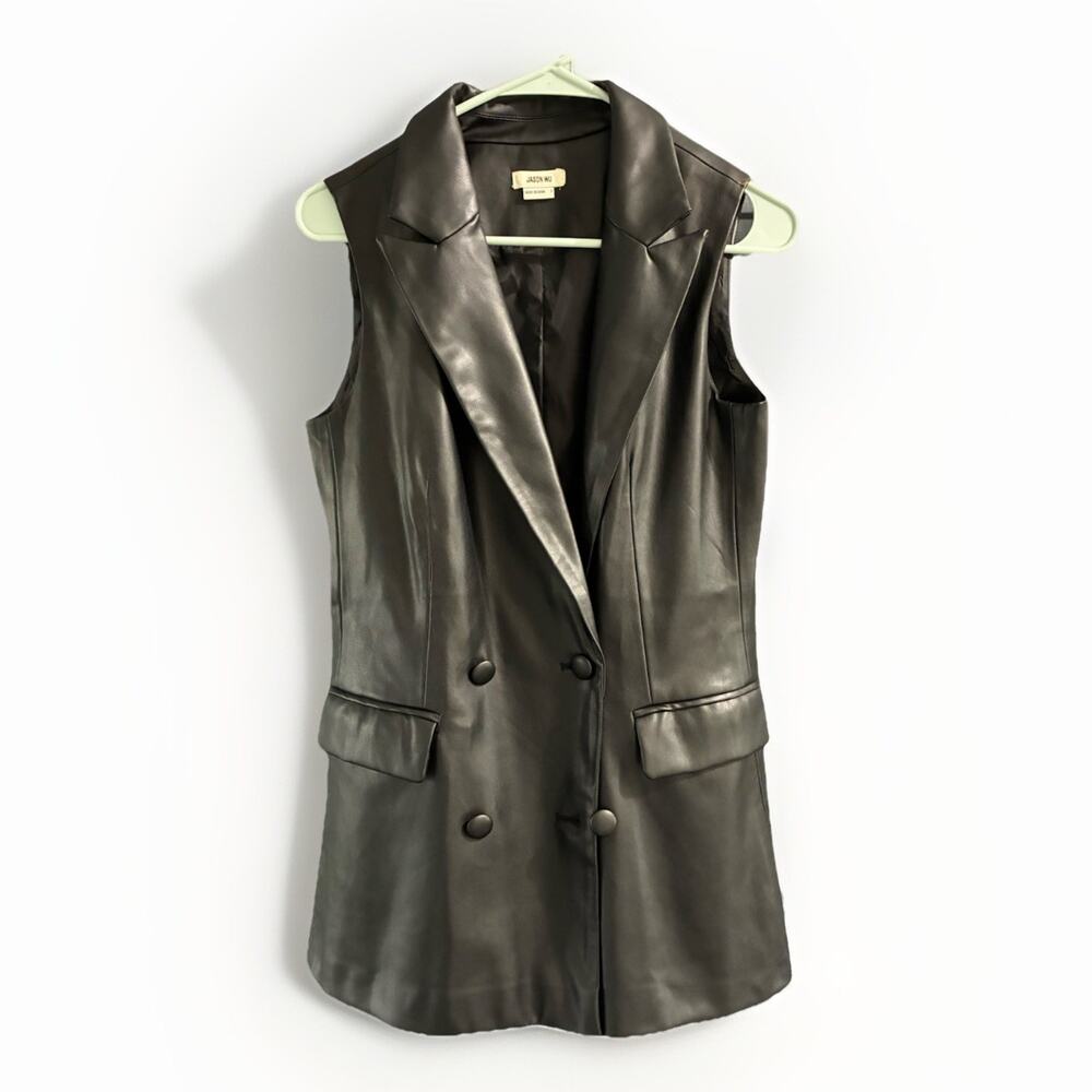 Jason Wu Vest XS Faux Leather Lapel Double Breasted Button Closure Black Dress